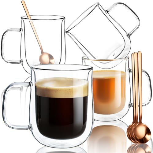 Double Walled Glass Coffee Mugs 12 oz (4 Count)