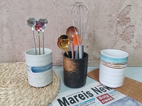 Stoneware Coffee Bar Utensil Holder Tea & Coffee Spoon & Stirrer Holder for Stir Stick Straw Teaspoon Holder Espresso Spoon Cup Small Utensil Jar