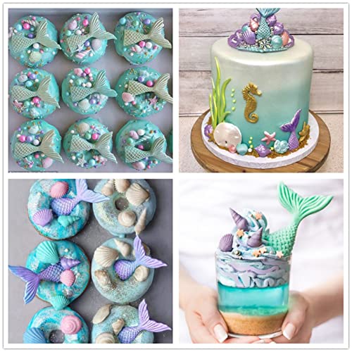 Mermaid Theme Cake Fondant Mold 3pcs Seahorse Seashell Starfish Mermaid Tail Under the Sea Silicone Baking Mold for Chocolate Candy Cake Decoration Polymer Clay Gum Paste Craft