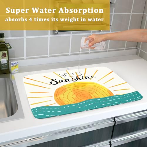 Summer Seaside Sunset over Sea Dish Drying Mat for Kitchen Counter