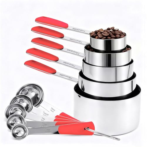 Measuring Cups and Spoons Set Stainless Steel 10 Piece for Cooking and Baking (10 Count)
