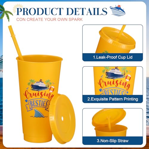24 Pcs Cruise Tumbler with Straw and Lid Bulk 24oz Funny Nautical Gifts Reusable Iced Coffee Plastic Beverage Cups for Sailor Party Bachelorette Carnival Party Supplies (24 Count)
