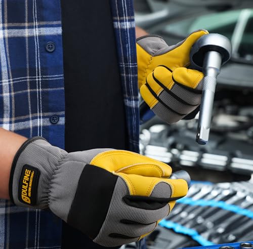 Cow Leather Palm Gardening Work Gloves for Men 1 Pair Golden XL