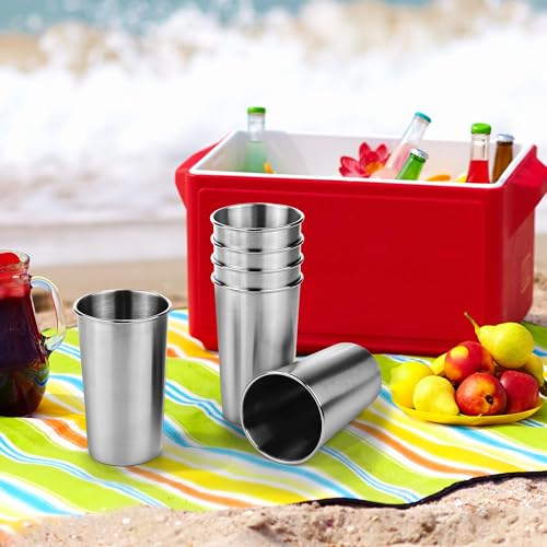 6 Pack 20 oz Stainless Steel Cups Metal Shatterproof Stackable Pint Drinking Cups for Adults or Kids (6 Count)