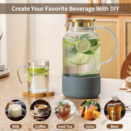 2 PACK Glass Pitcher with Silicone Base (2 Count)