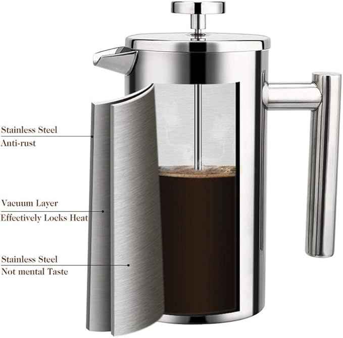 Stainless Steel French Press Coffee Maker 800ml Easy Clean Tea Pot with Filter - axGear