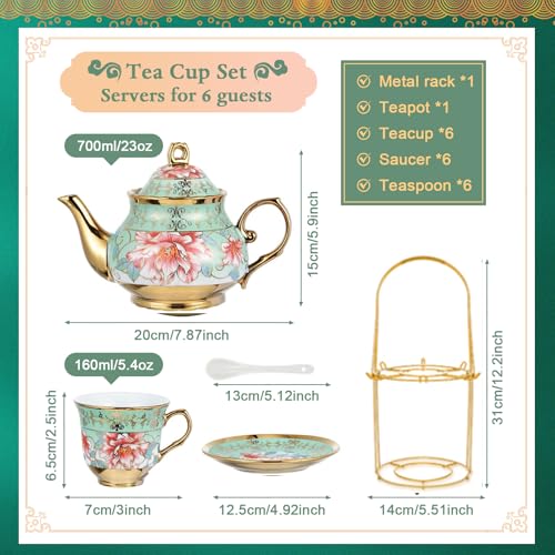 20 Pcs Porcelain Tea Set with Metal Holder (20 Count)