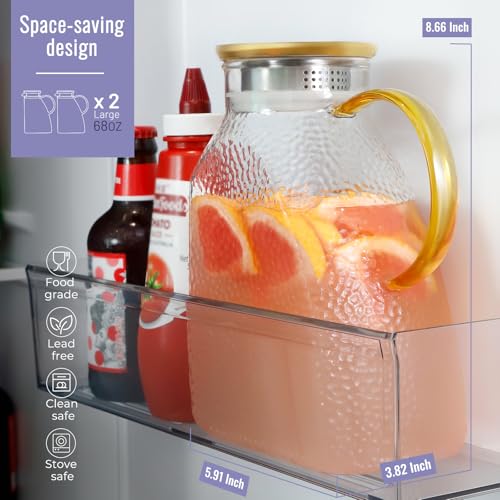 2 Pack Glass Pitcher With Handle And Lid (2 Count)