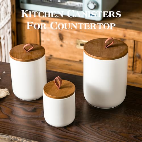 White Ceramic Canister with Bamboo Lid (3 Count)