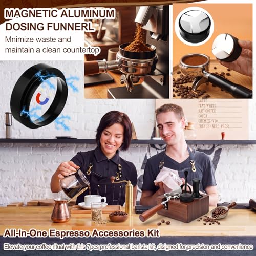 7 Pcs 53mm Espresso Accessories Kit with Wood Tamping Station (7 Count)
