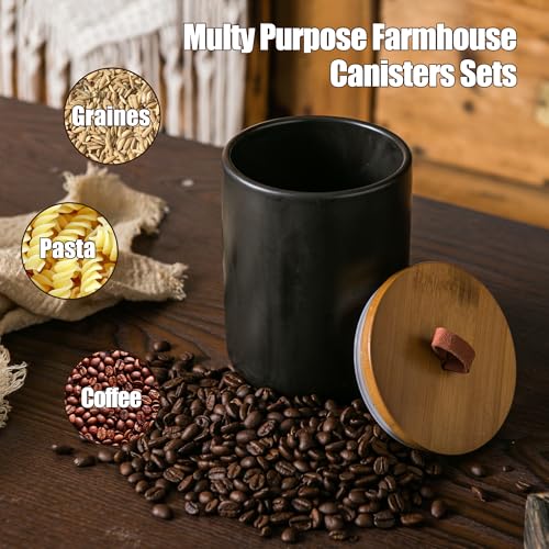 Black Ceramic Canister with Bamboo Lid (3 Count)