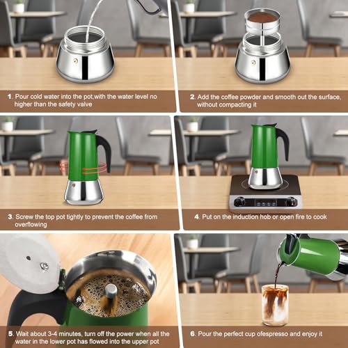 2 Cup Stovetop Espresso Maker Stainless Steel Moka Pot Stove Top Percolator Italian Coffee Makers Capable Mocha Greca Machine Cafe Classic Induction Cookers for Home and Camping 100ml 3.3oz