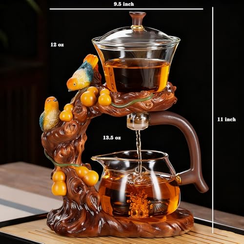 Lazy Kungfu Glass Tea Set Heat Resistant Semi Automatic Drip Rotating with Infuser Magnetic Teapot Set for Gongfu Tea Making Ideal