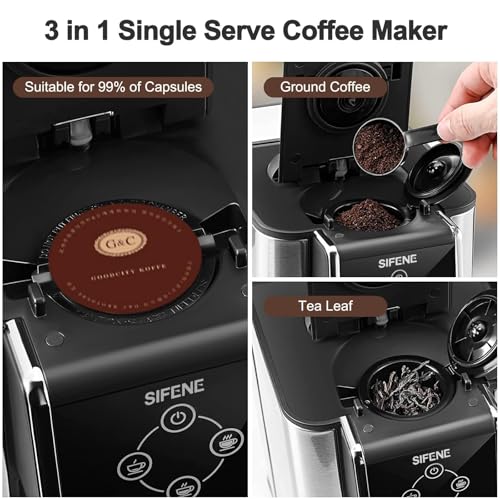 3-in-1 Single Serve Coffee Maker, Pod, Ground Coffee & Tea Brewer, Fast Brew Compact Coffee Machine with Touch Screen and 50 oz Water Reservoir