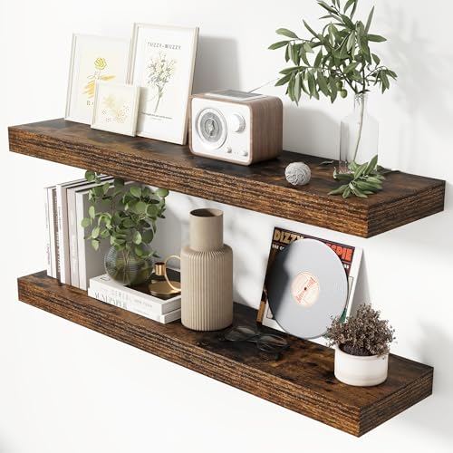 36 Inch Floating Shelves for Wall 8 Inch Deep Rustic Brown Shelves Set of 2 (2 Count)