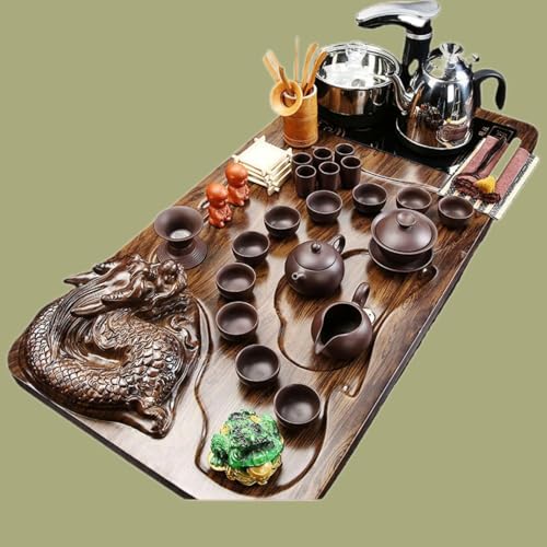 WW P09L2115214 全自动 Kungfu Tea Set Automatic Teapot Set 茶盘 Chinese Gongfu Tea Set Gift Box 茶具套装家用陶瓷功夫茶具智能电磁炉茶台茶道 Solid wood Chinese Teaset 实木整套