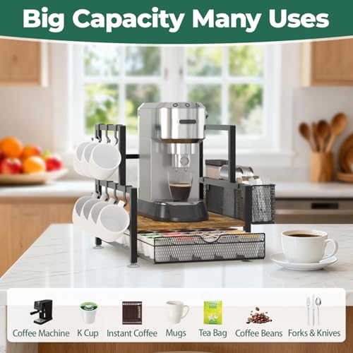 Coffee Bar Station Organizer with K Cup Drawer