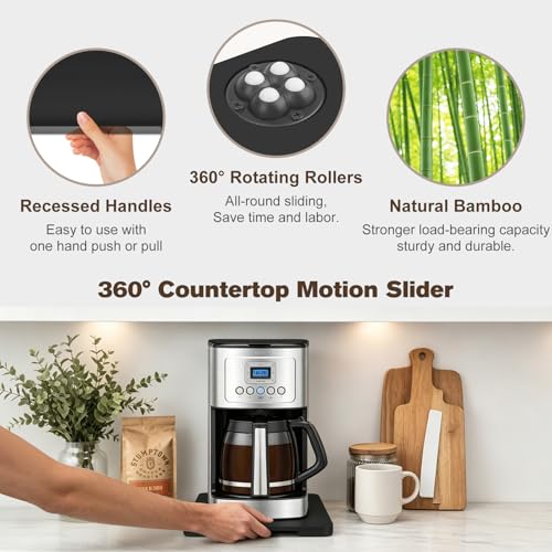 360°Rolling Tray Bamboo Kitchen Appliance Slider for Coffee Maker Pot