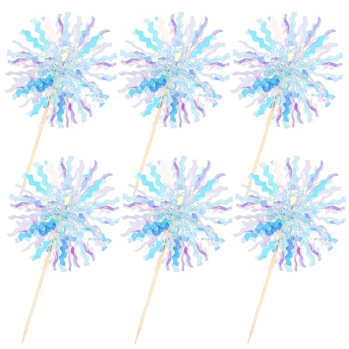 30 PCS Foil Firework Cupcake Toppers Sparkle Tinsel Cupcake Picks Happy Birthday Cake Toppers Drink Stirrers Cocktail Food Fruit Toothpicks for Baby Shower Wedding Party Decorations Supplies Blue (30 Count)