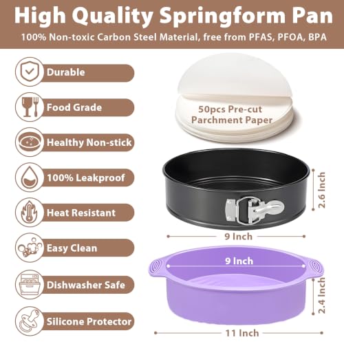 Springform Pan 9 Inch Nonstick Cheesecake Pan with Protector