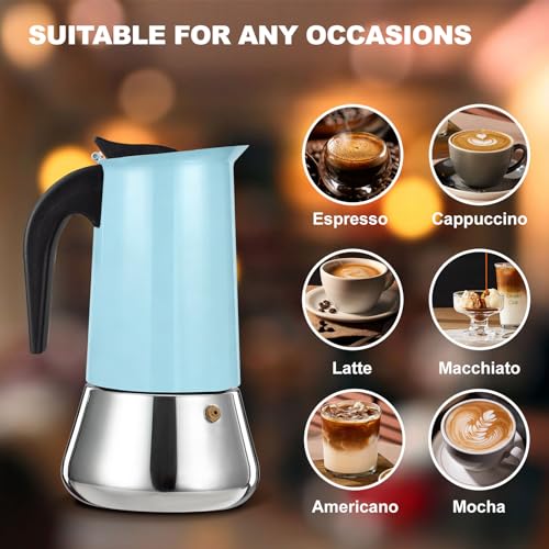 6 Cup Stovetop Espresso Maker Stainless Steel Moka Pot Stove Top Percolator Italian Coffee Makers Capable Mocha Greca Machine Cafe Classic Induction Cookers for Home and Camping 300ml 10oz