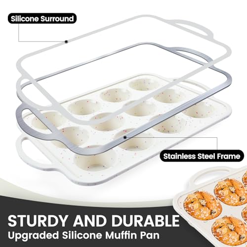 2Pack Silicone Muffin Pan for Baking with Metal Reinforced Frame (2 Count)