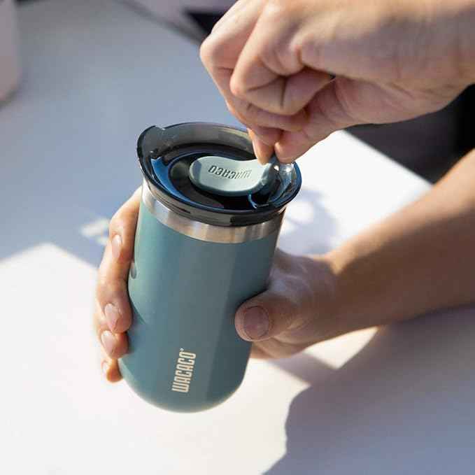 WACACO Octaroma Lungo Vacuum Insulated Coffee Mug, Double-wall Stainless Steel Travel Tumbler With Drinking Lid, 10 fl oz(300ml), Cadet Blue