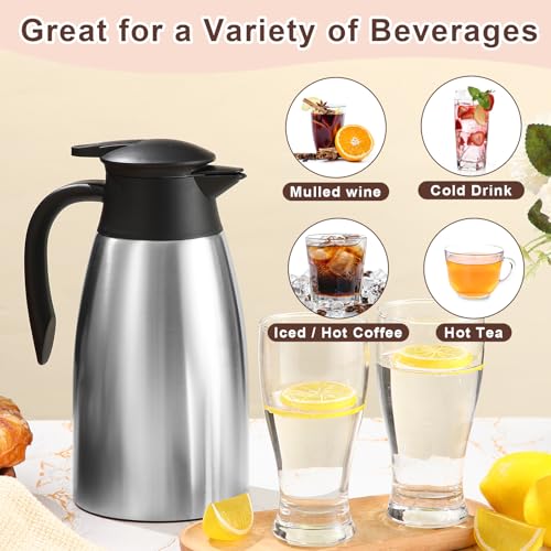 2 Pcs Thermal Coffee Carafe Insulated Stainless Steel Coffee Carafe for Hot Liquid Vacuum Thermal Pot Creamer Pitcher Dispenser with Brushes Keeping Hot Water Milk (4 Count)