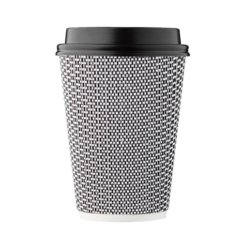 12 oz Disposable Paper Coffee Cups with Lids Insulated Double (100 Count)