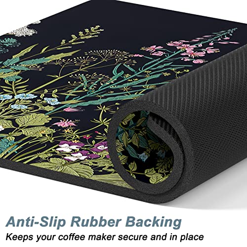 Coffee Mat 16" x 24" Cute Flower Theme Coffee Bar Mats for Espresso Machine Station Accessories and Organizer