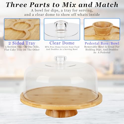 6 in 1 Large Bamboo Wood Cake Stand with Lid