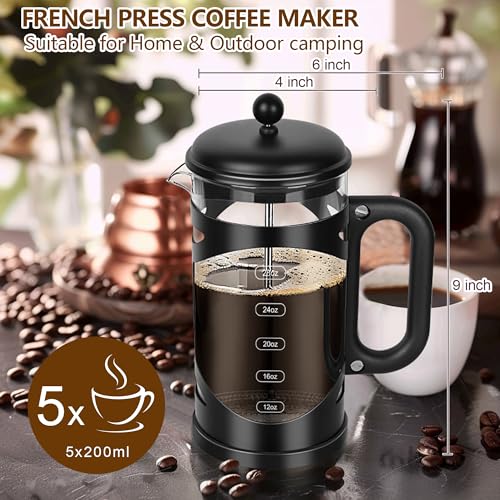 34 Ounce French Press Coffee Maker Black Stainless Steel Coffee Press