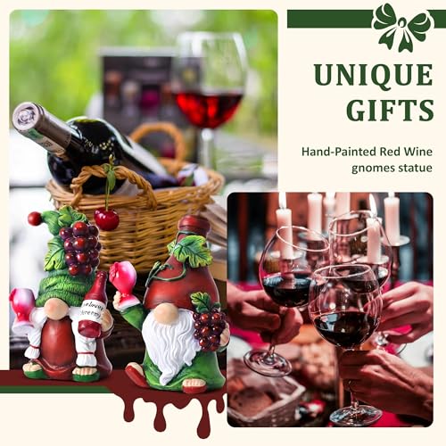 2PCS Wine Gnomes Figurines for Couple Home Party Wine Bar Decor Gnome Gifts for Women Collectible Statue Outdoor for Dining Tables Tiered Pallets Wine Cabinet Living Room (2 Count)