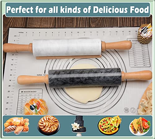 Marble Rolling Pin with Wooden Cradle Thick Handle Set for Baking