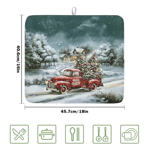 Merry Christmas Decorations Dish Drying Mat 16x18 Inch