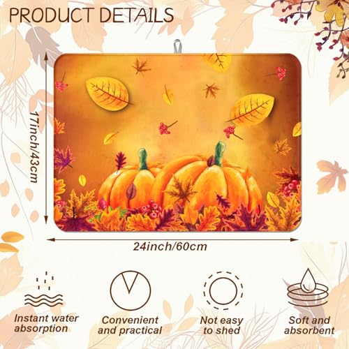 Harvest Pumpkin Maple Leaf Dish Drying Mat for Kitchen Counter