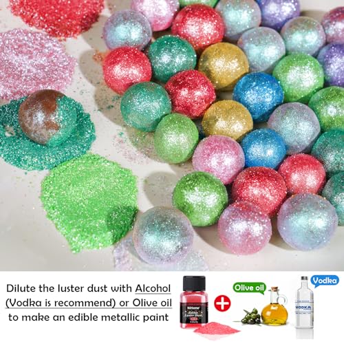 Edible Food Grade Glitter Powder Glimmer Luster Dust Metallic Fancy Food Decorating Sprinkle Glimmery Dust for Drink Wine Beverage Cake Bakery Vegan Allergen