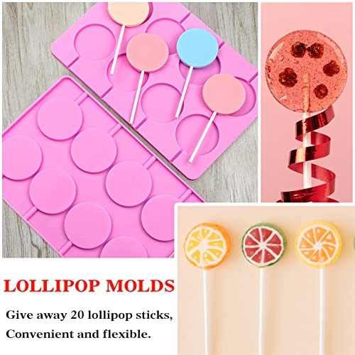 Silicone Lollipop Molds Candy Molds Silicone Sucker Molds Hard Candy Mold & 2x8 Rounds Nonstick Lollipop Mold With 20 Sticks for Candies