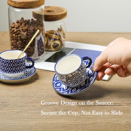 Ceramic Espresso Cups with Saucers and Metal Stand (7 Count)