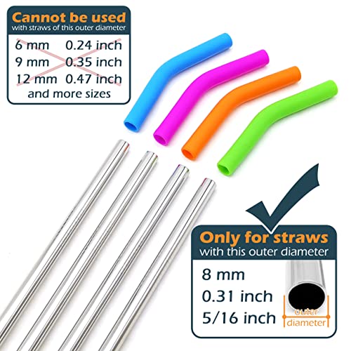 Food Grade Silicone Straw Elbows Tips Soft Reusable Metal Stainless Steel Straw Nozzles Only Fit for 5 (8 Count)