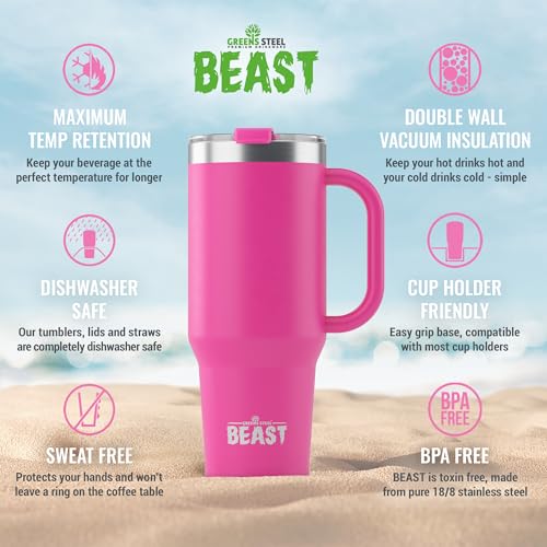 Beast 42 oz Tumbler with Handle Stainless Steel Vacuum Insulated Coffee Ice Cup Double Wall Travel Flask