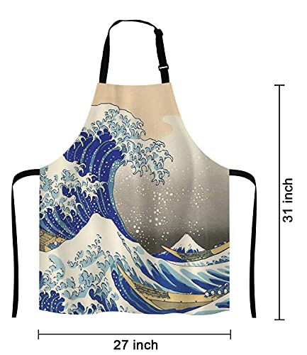 Hokusai The Great Wave Bib Apron with Adjustable Neck for Men Women