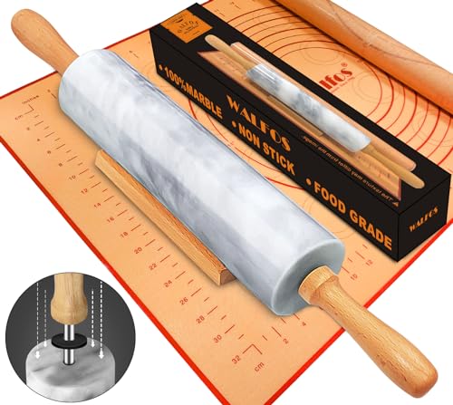 Marble Rolling Pin Set With Non Stick Silicone Pastry Mat
