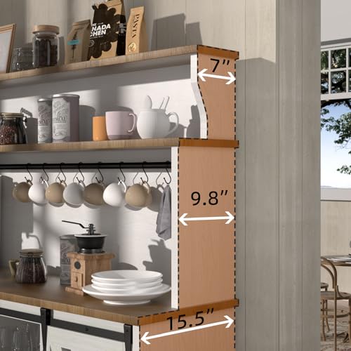 55'' Farmhouse Coffee Bar Cabinet with 3 Tier Storage Hutch