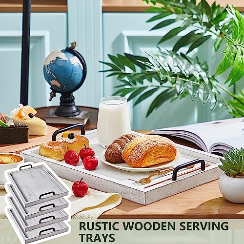 4 Pcs Large Wooden Serving Tray Decorative 15.8 x 11.8 x 1.2 in Ottomantray Rustic with Handle Coffee Table Wood Tray Kitchen Platter for Christmas Thanksgiving Party Gift Breakfast Wedding (4 Count)