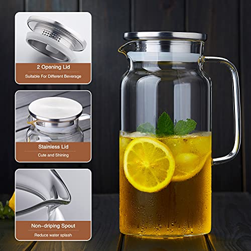 42OZ Glass Pitcher with Lid and Spout