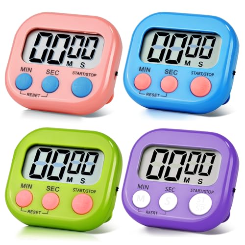 4 Pack Digital Kitchen Timer Magnetic Digital Timer with Big Display Loud Ring Cooking Timers for Kitchen Electronic Timer for Cooking (4 Count)