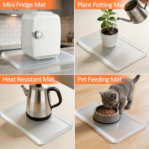 Silicone Coffee Maker Mat with Lip for Countertops 14.8''x7.9'' Translucent