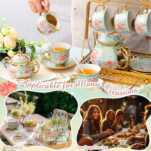 22 Pcs Vintage Porcelain Tea Sets for Adults