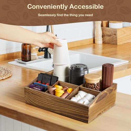 Burnt Wood Coffee Station Organizer for Countertop
